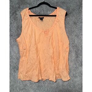 Avenue Plus Size Peach Linen Blend Tank Top Peasant Neck Tie Size 26‎ 28
